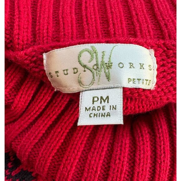 Red & Gray Fair Isle Turtleneck Sweater PM Petite By Studio Works - Picture 3 of 9
